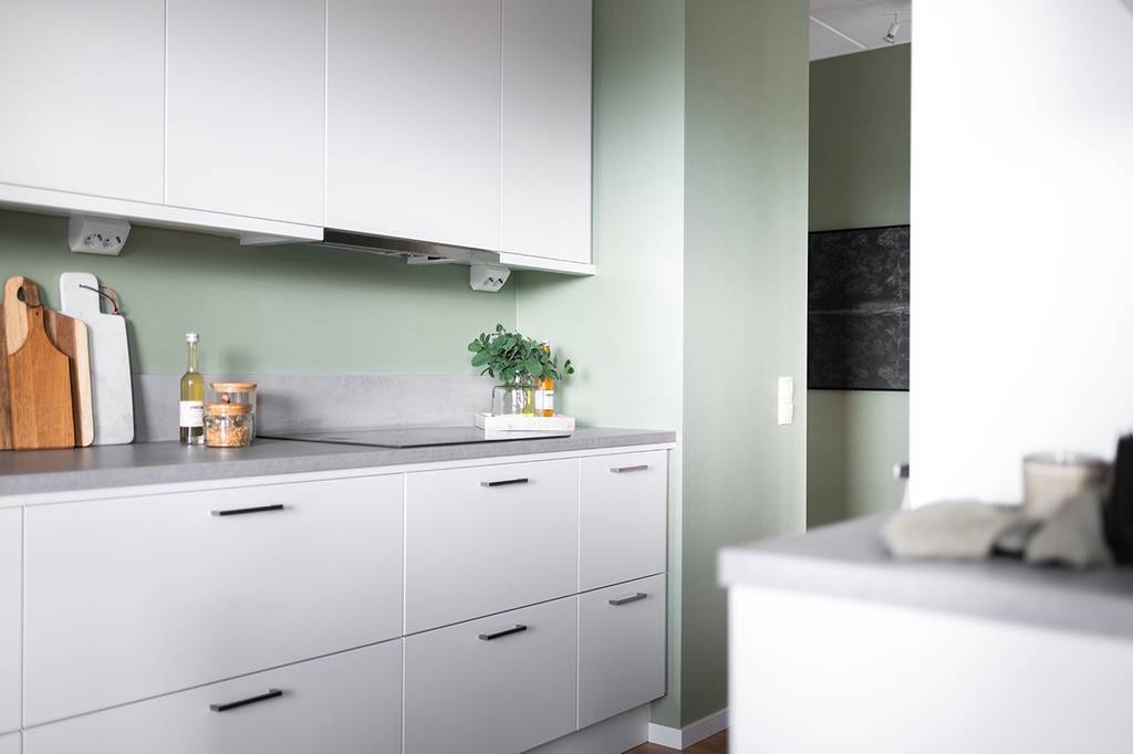 cuisine blanche design murs verts