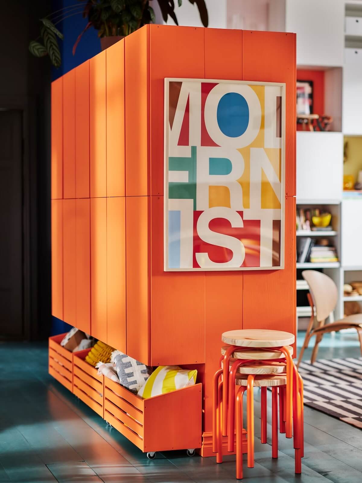 meuble entrée orange vif
