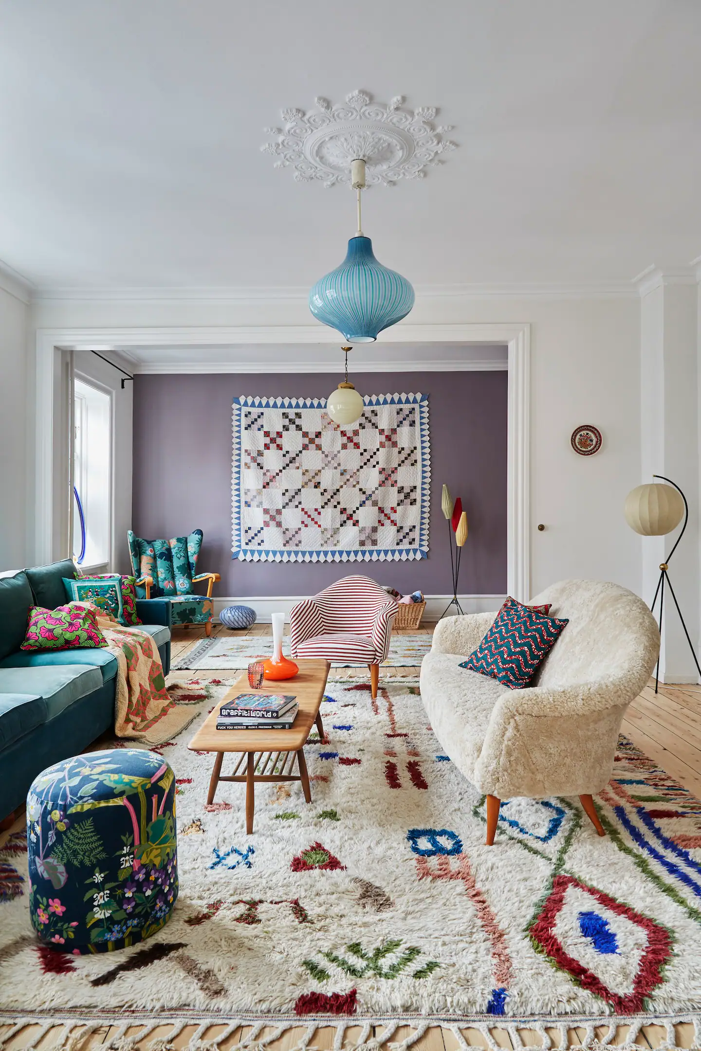 salon appartement Copenhague décoration scandinave et colorée