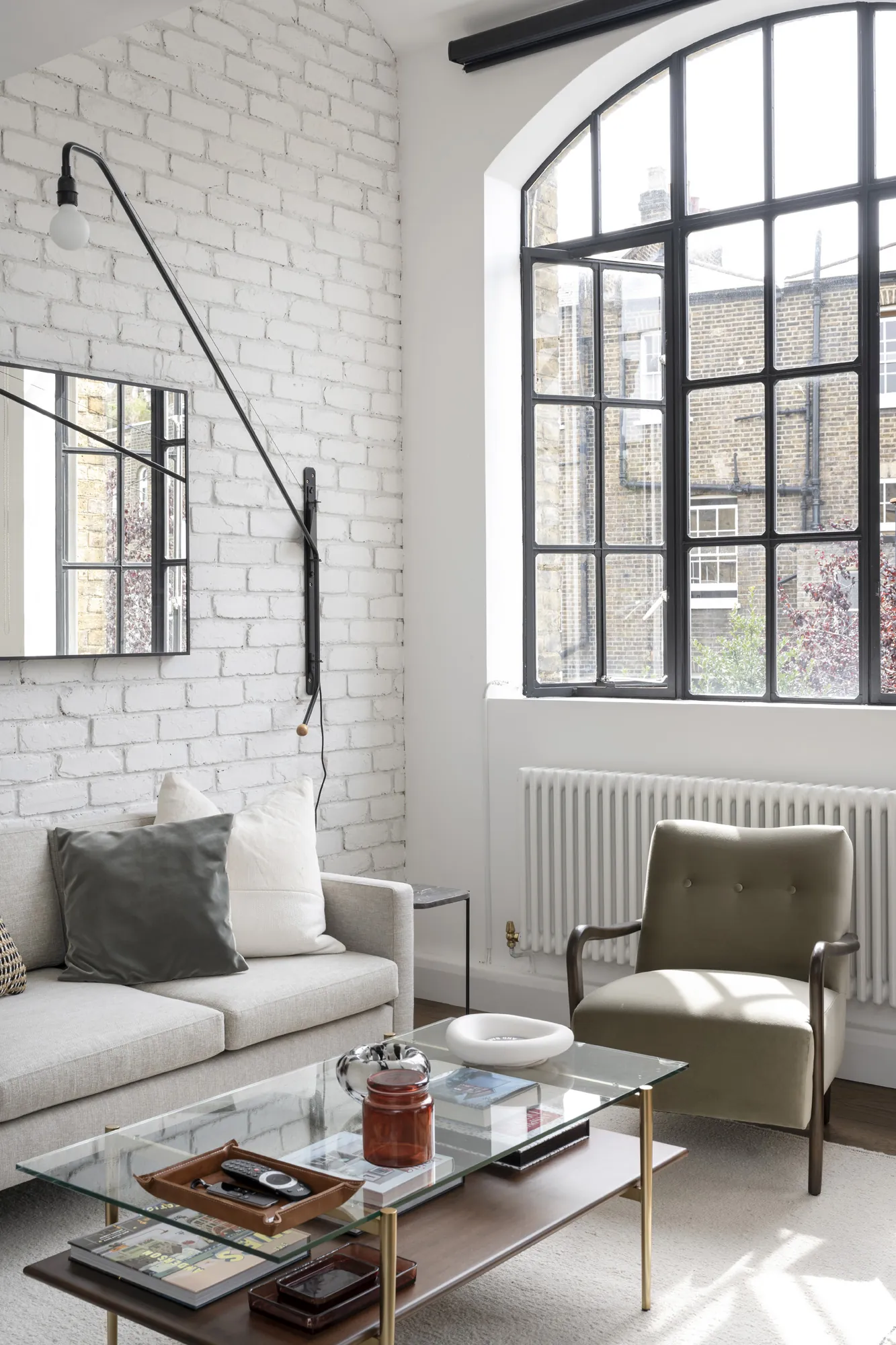 salon loft Londres murs briques blanches salon loft Londres murs briques blanches
