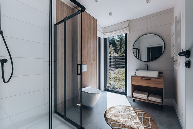 salle de bain design grise et bois