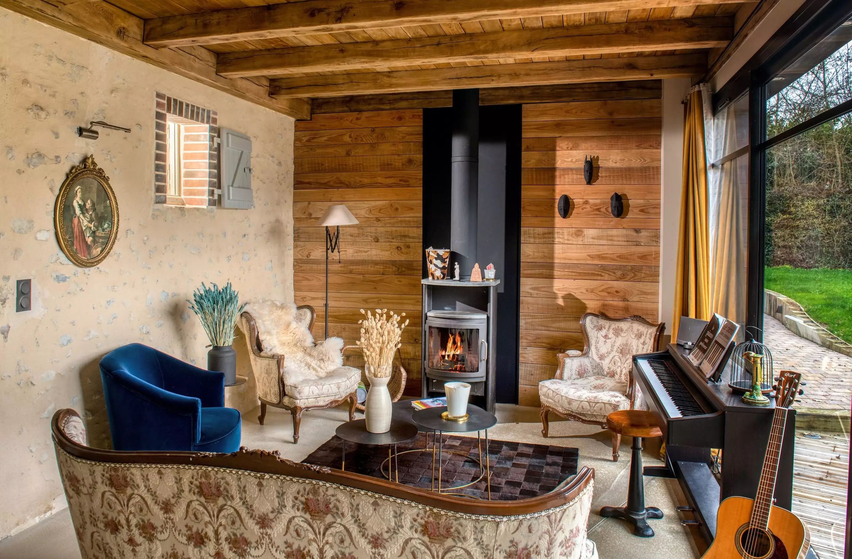 salon maison en bois décoration rustique chic Villa Martinière
