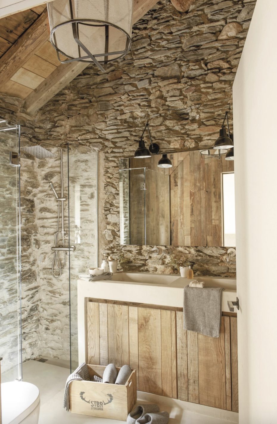 salle de bain mur pierre décoration rustique chic salle de bain mur pierre décoration rustique chic