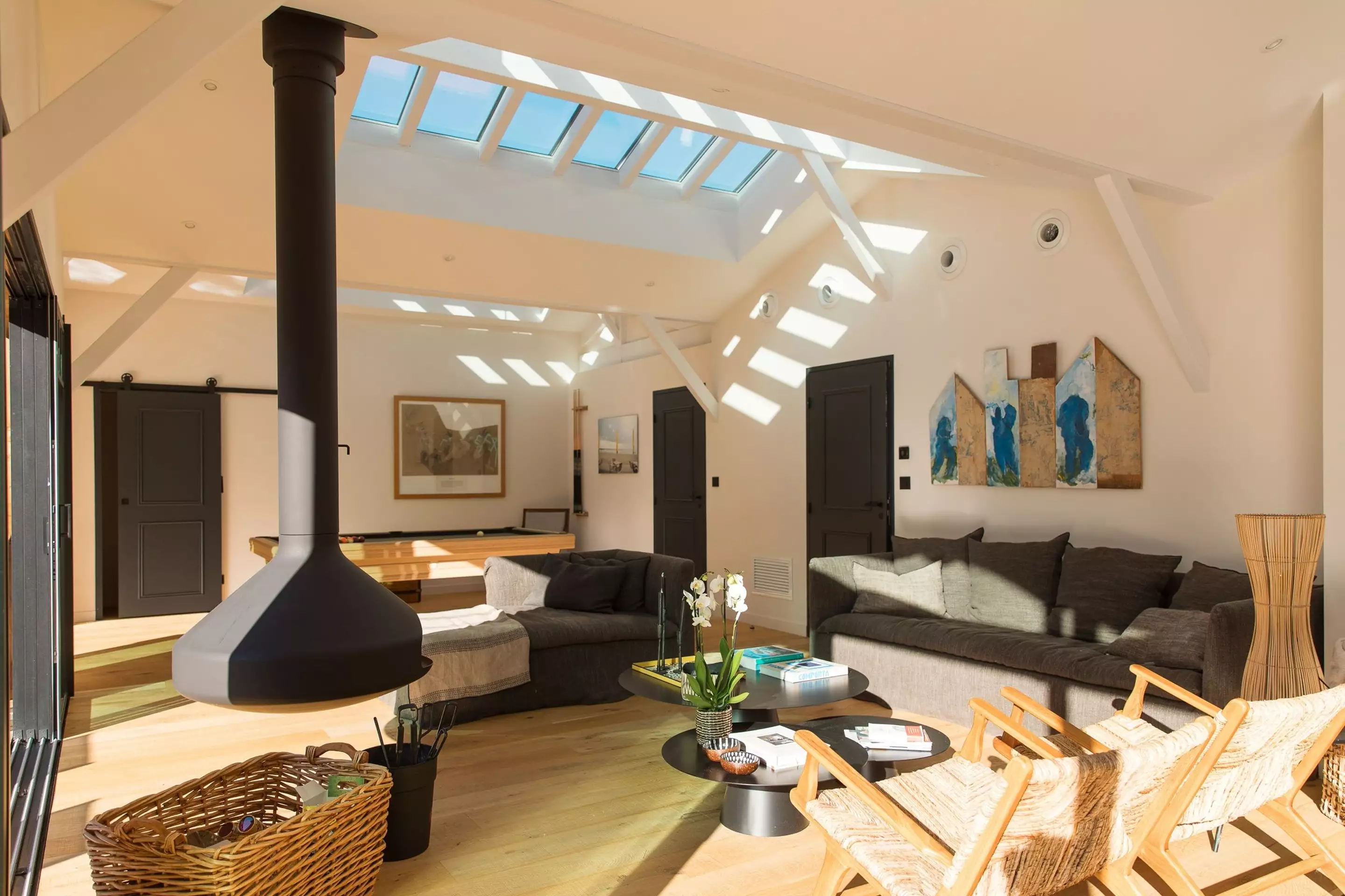 salon cheminée Focus Ergofocus maison en bois Villa Esmée Arcachon salon cheminée Focus Ergofocus maison en bois Villa Esmée Arcachon