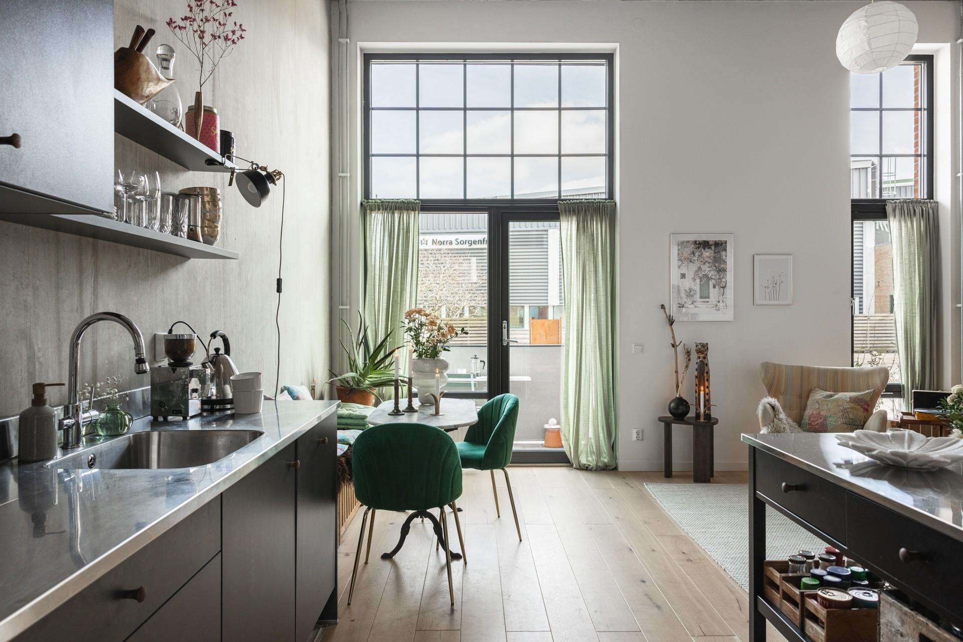 cuisine ouverte et salon décoration scandinave