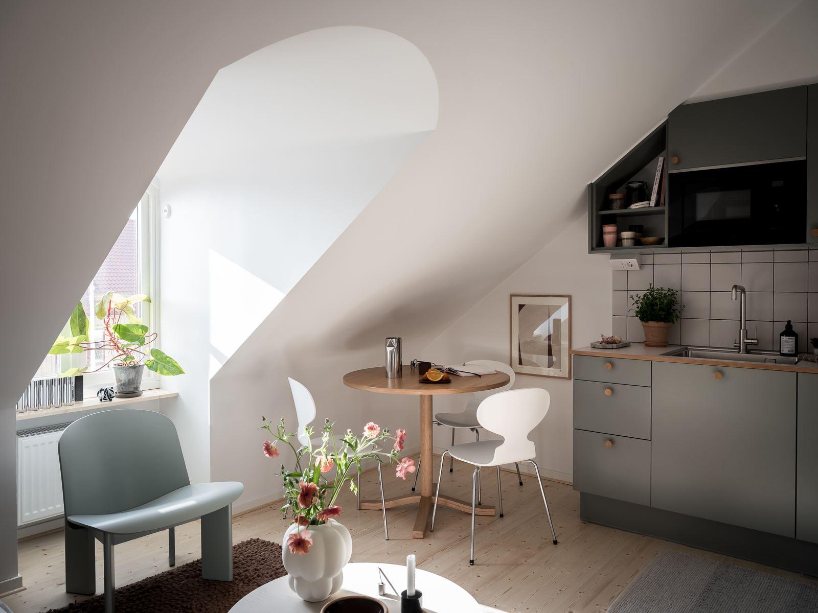 salon avec cuisine ouverte appartement deux-pièces 27m2 décoration design