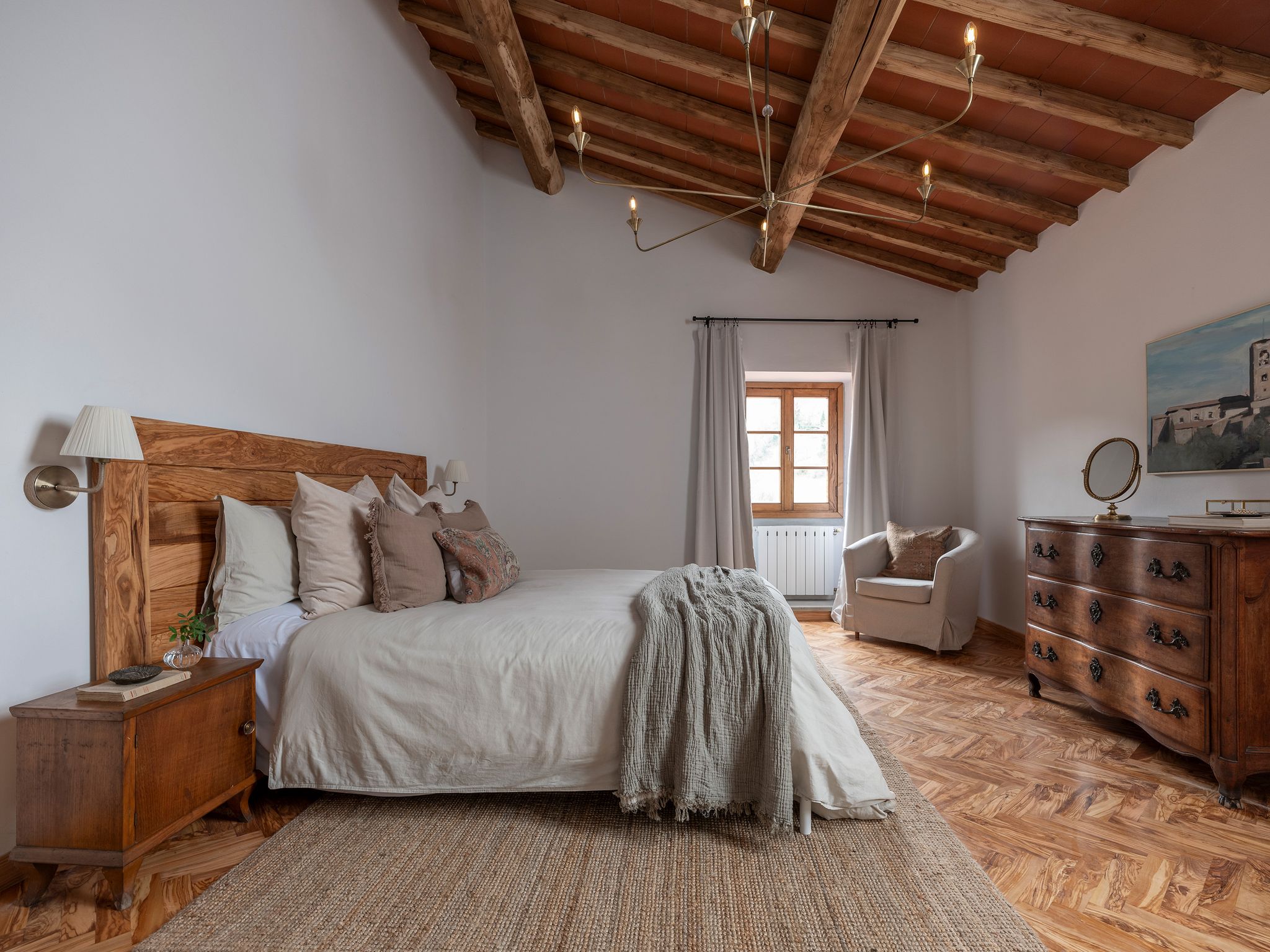 chambre avec poutres décoration rustique chic Campo Sasso