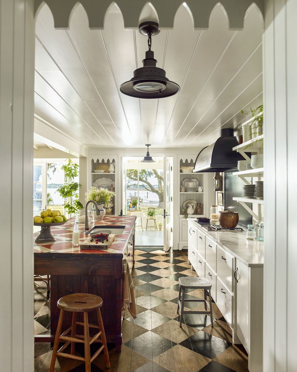 cuisine avec sol à damier décoration rustique chic