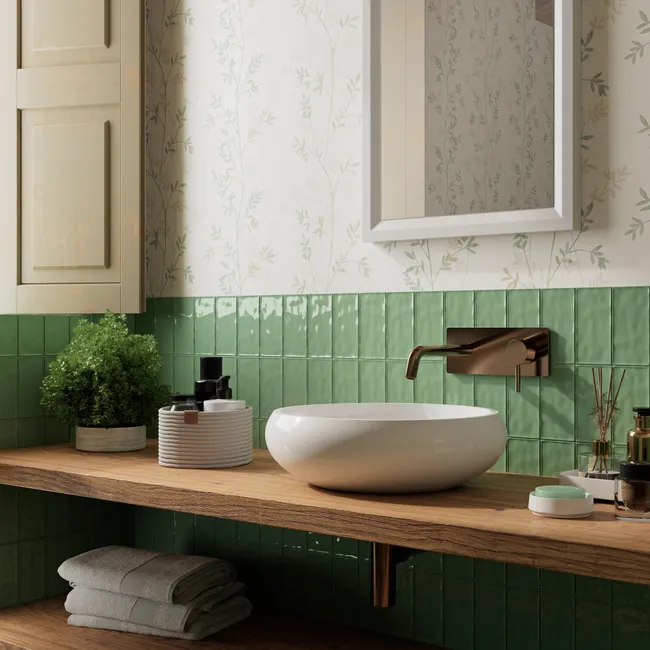 salle de bain verte et bois style campagne chic par Leroy Merlin salle de bain verte et bois style campagne chic par Leroy Merlin