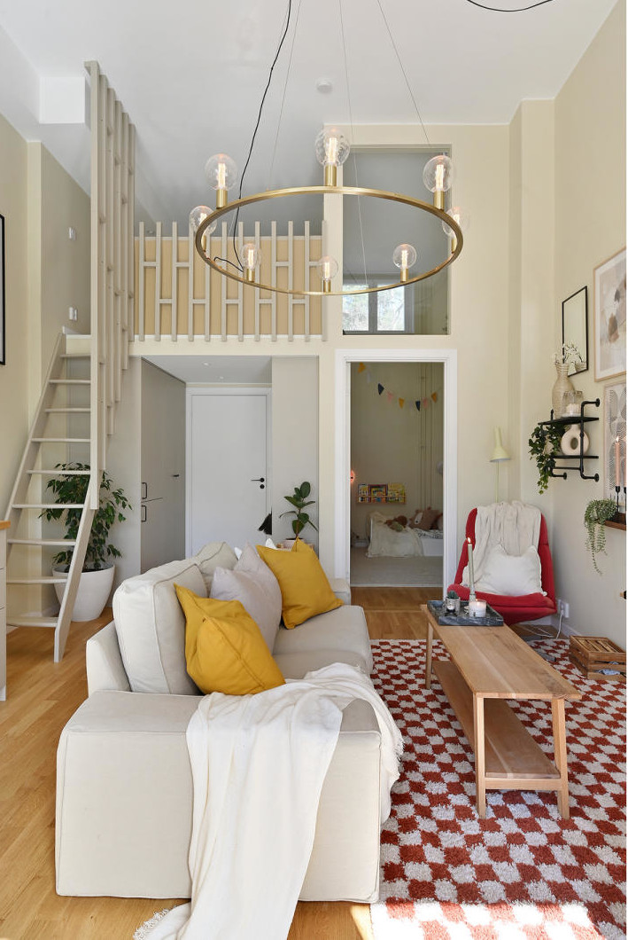salon décoration scandinave avec mezzanine mini trois-pièces de 41m2 salon décoration scandinave avec mezzanine mini trois-pièces de 41m2