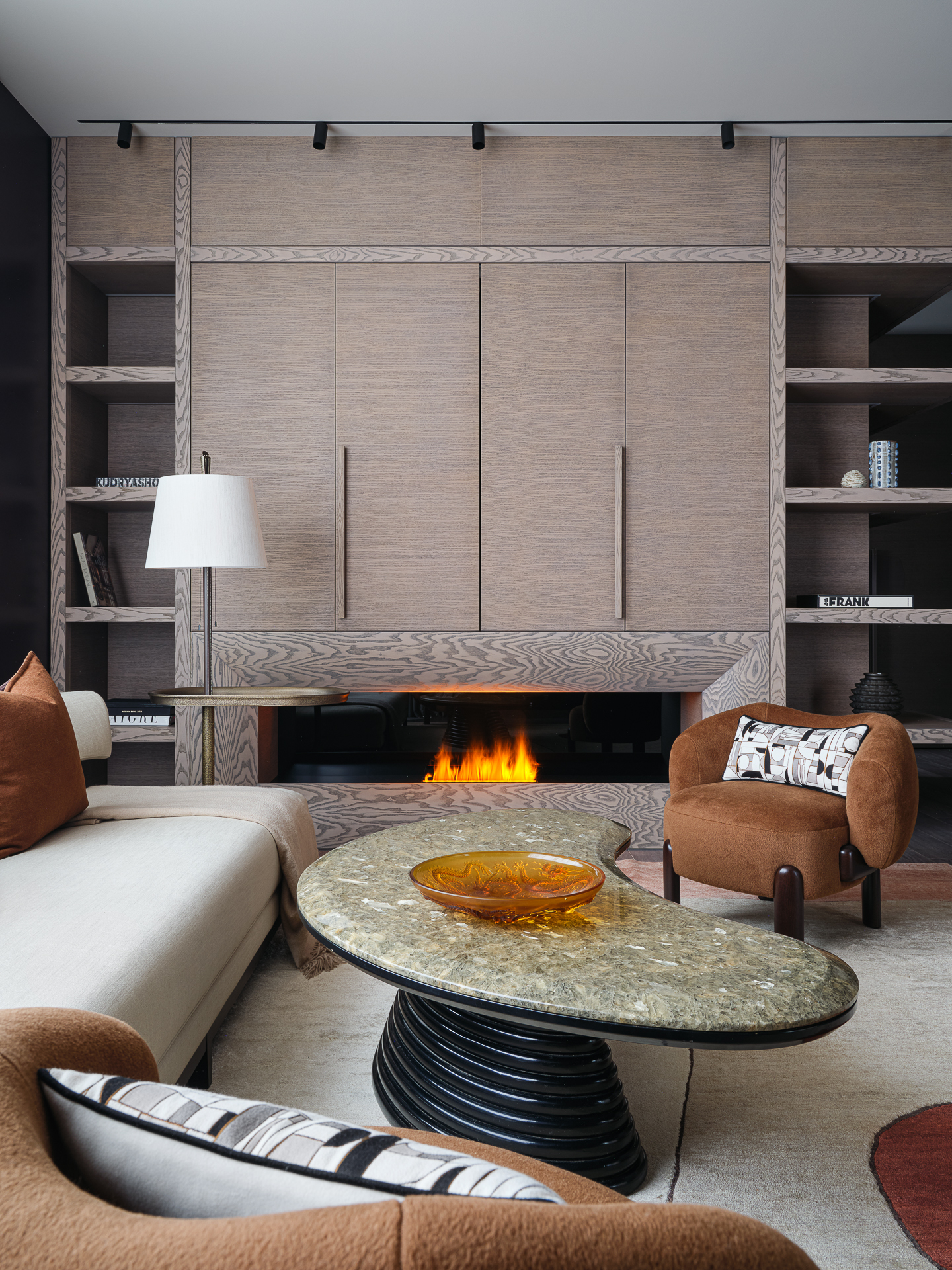salon avec cheminée décoration contemporaine