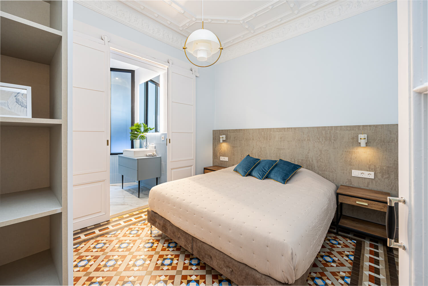 chambre sol en carreaux de ciment anciens décoration contemporaine