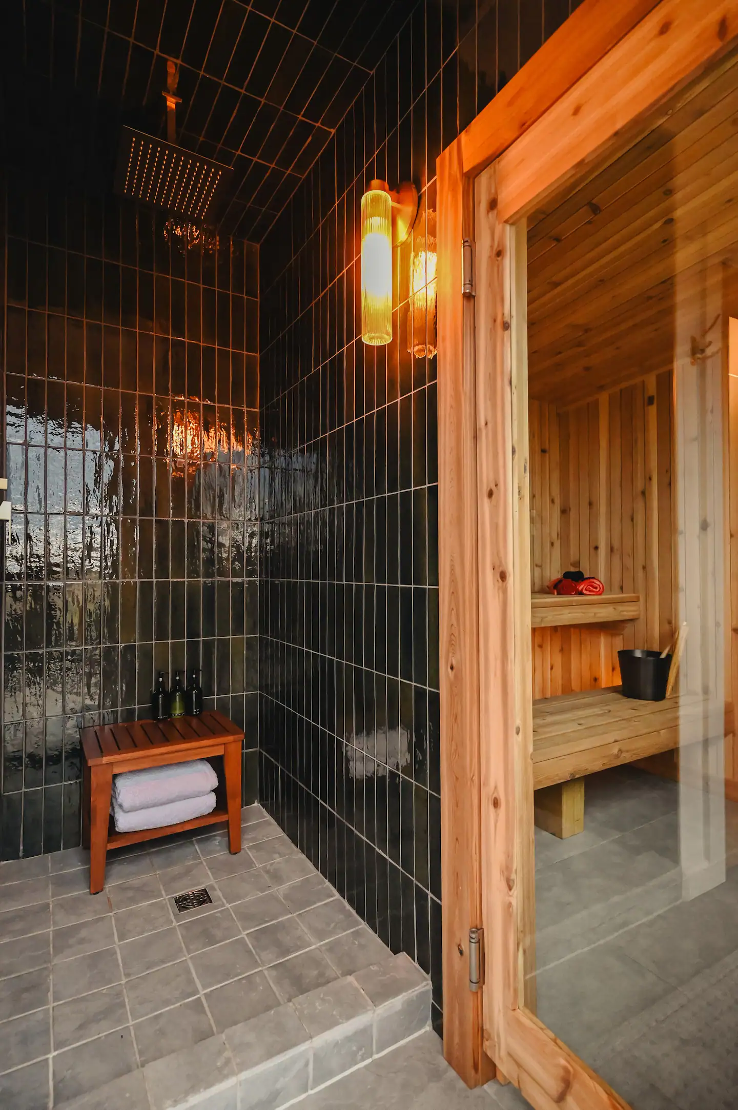 douche et sauna bois