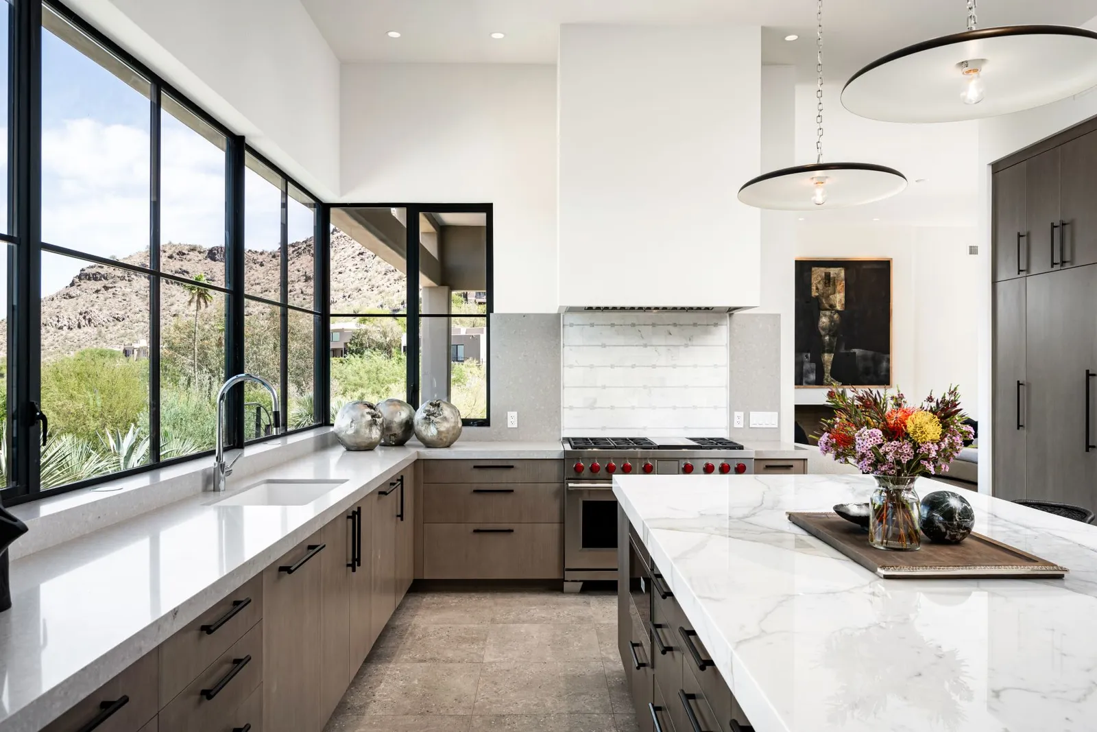cuisine bois et marbre avec baie vitrée décoration contemporaine cuisine bois et marbre avec baie vitrée décoration contemporaine