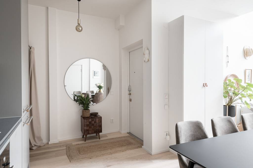 entrée décoration scandinave appartement 42m2 avec mezzanine et jardin