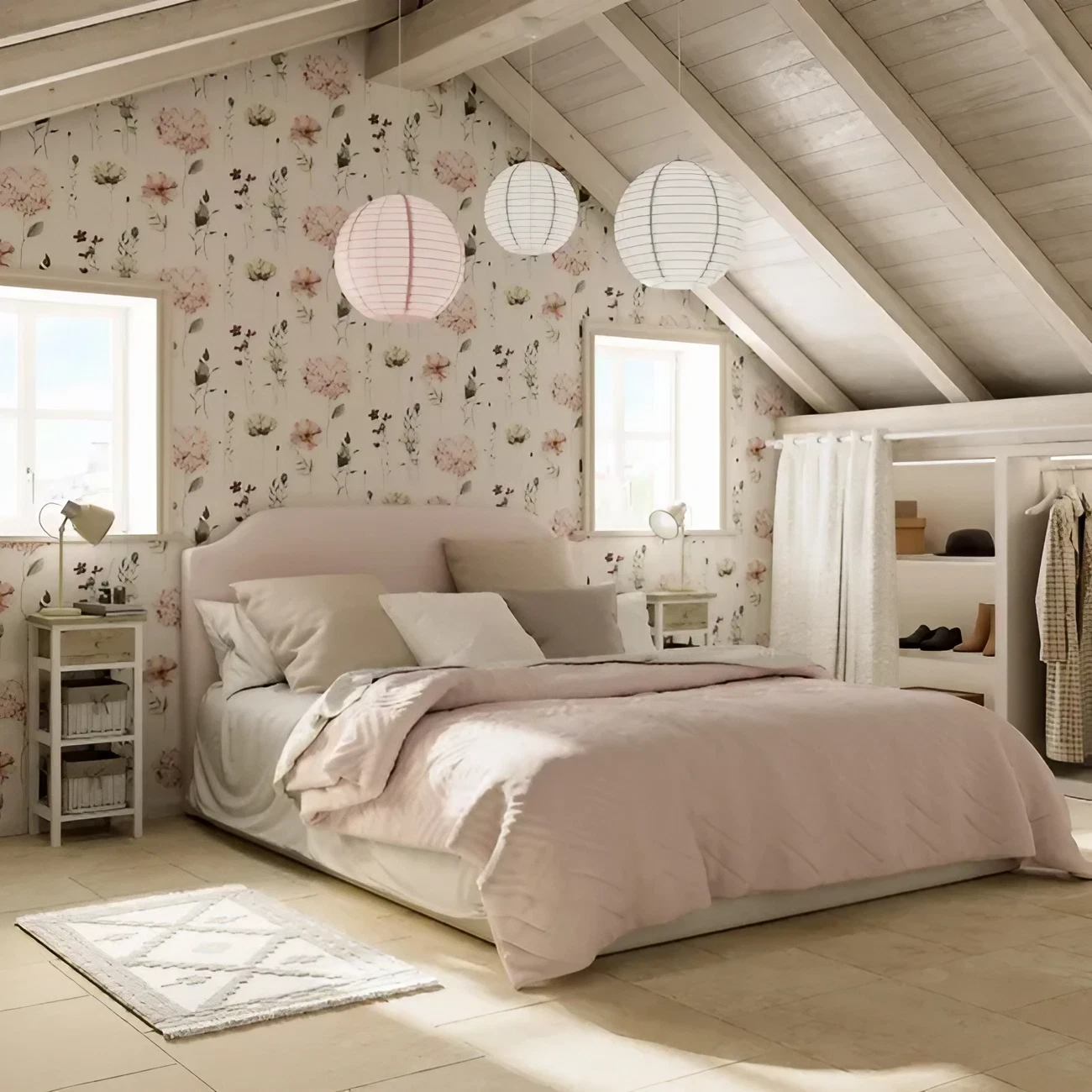 chambre avec poutres décoration campagne chic