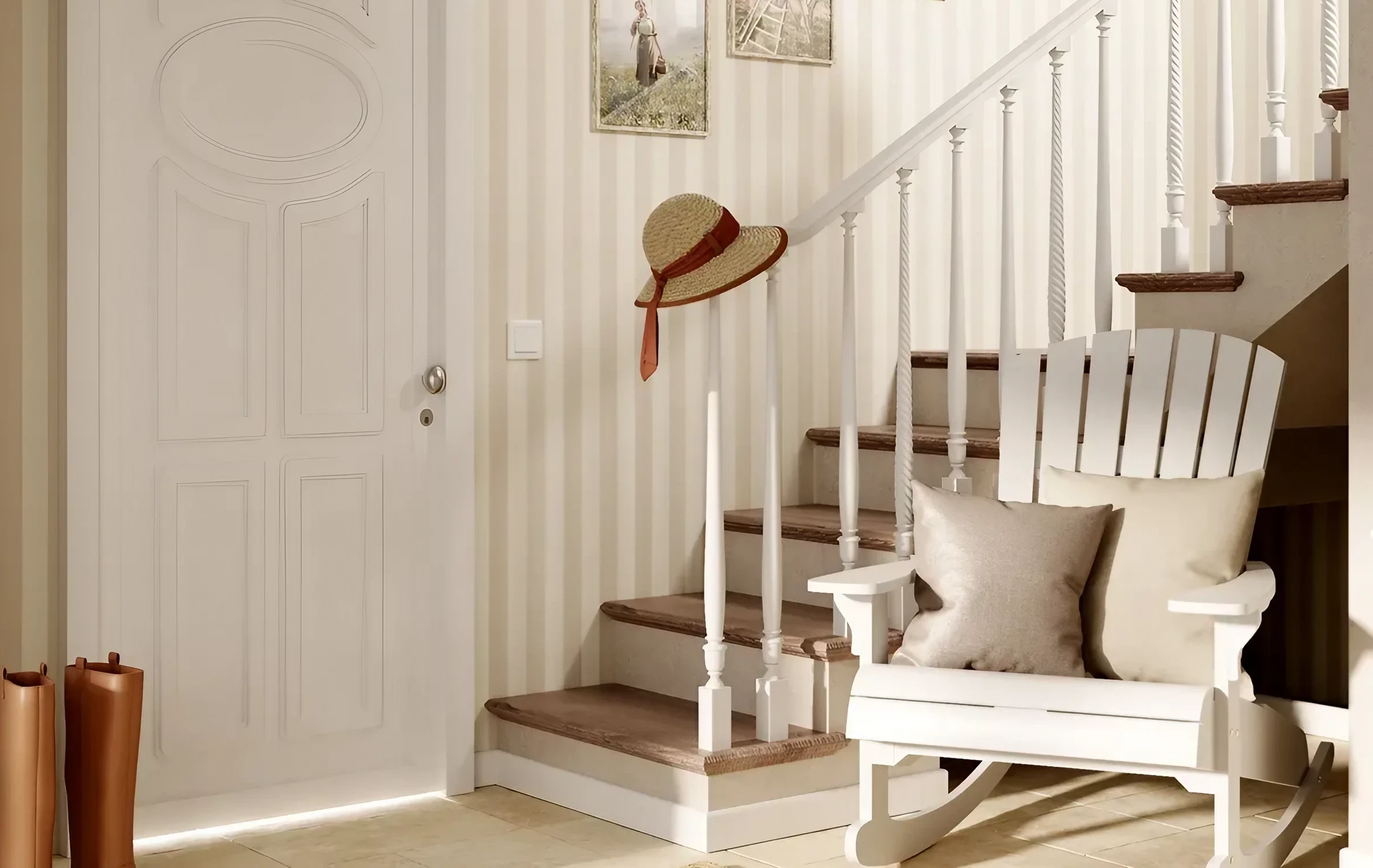 entrée avec escalier décoration campagne chic