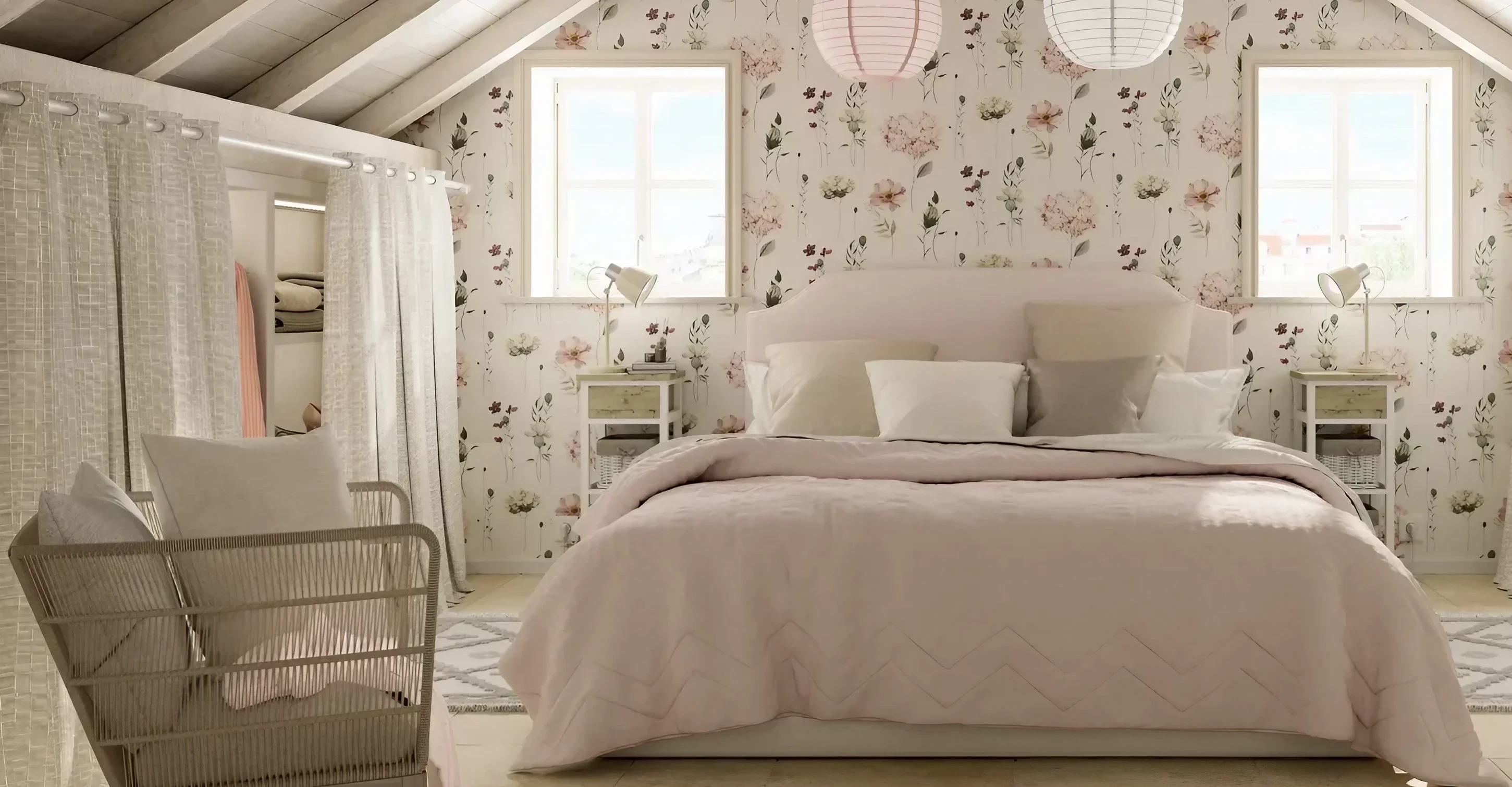 chambre avec poutres décoration campagne chic