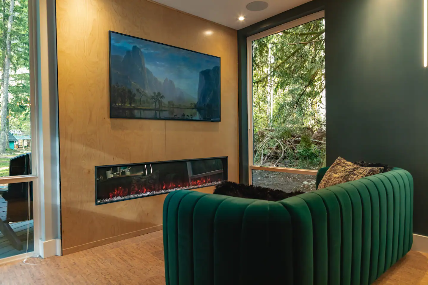 salon avec cheminée maison container