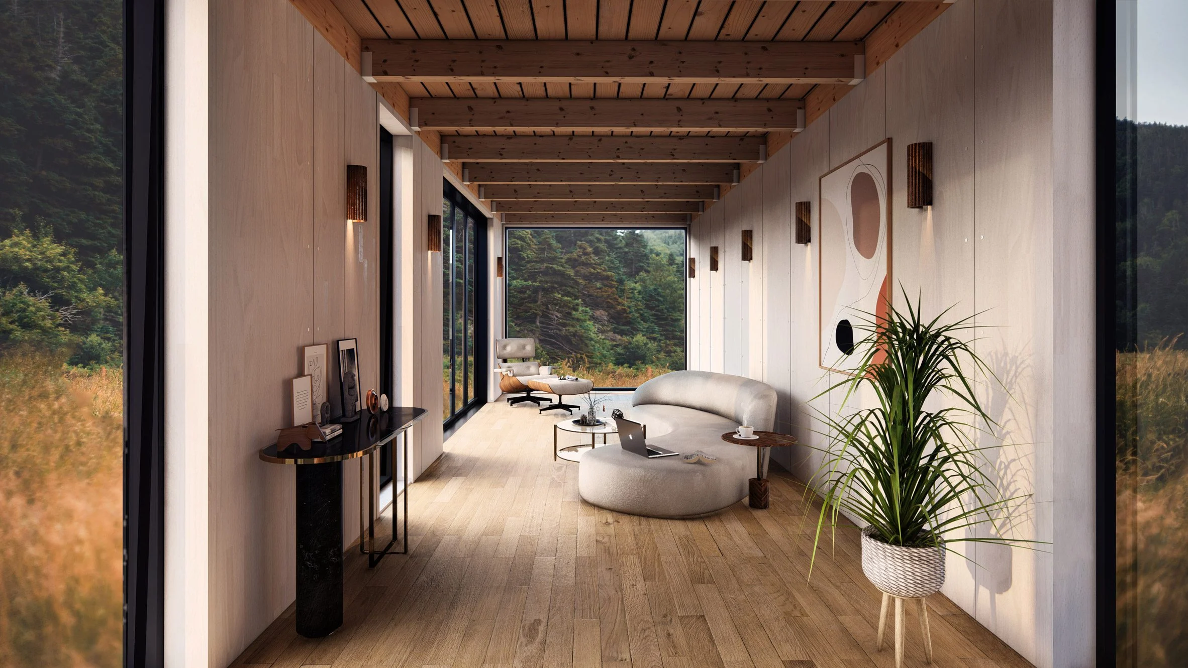salon maison en bois