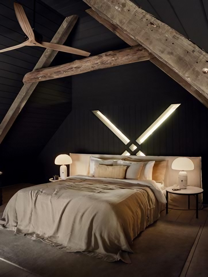 chambre avec poutres maison en bois Vipp Salaca River Lettonie chambre avec poutres maison en bois Vipp Salaca River Lettonie