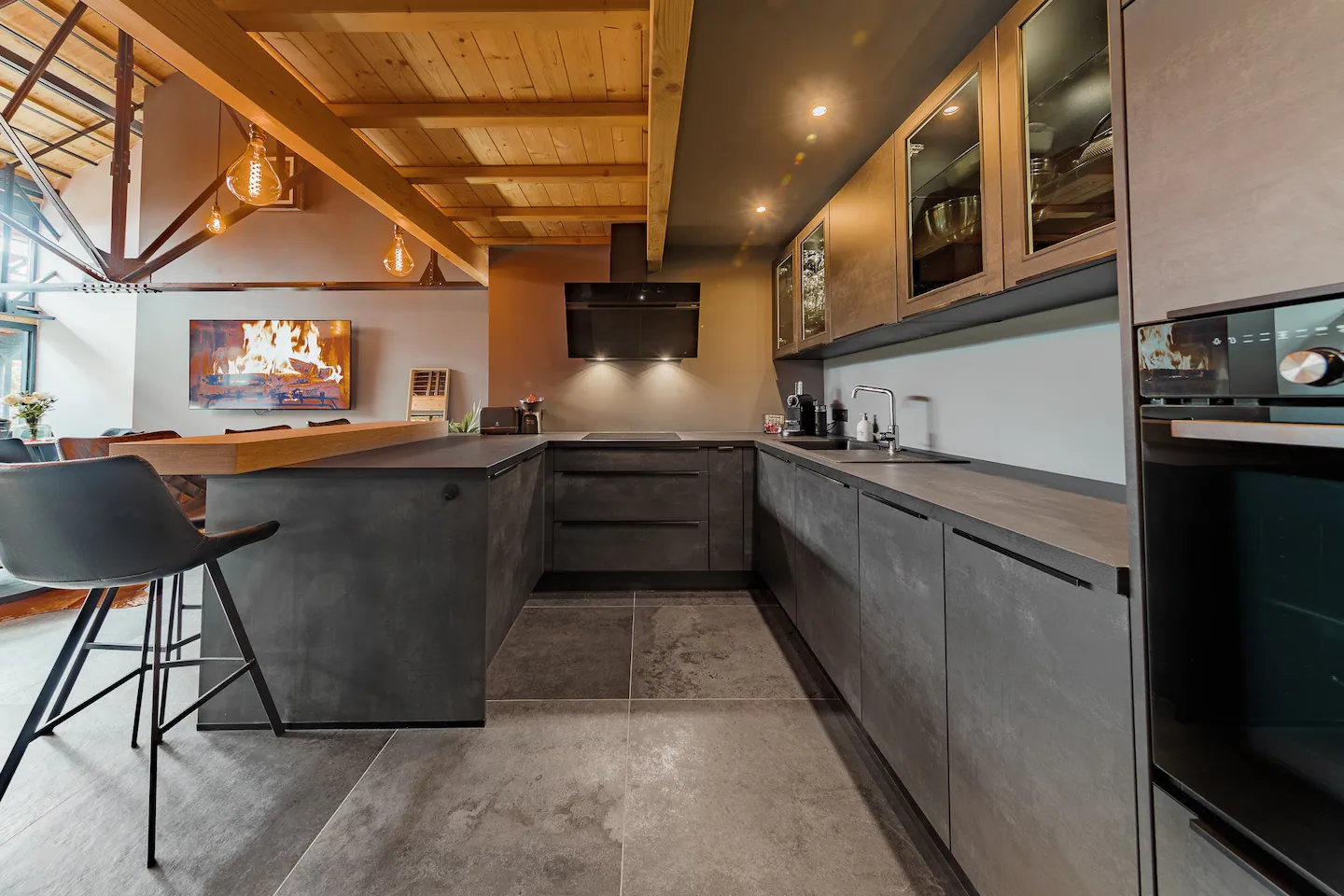 cuisine ouverte loft avec mezzanine