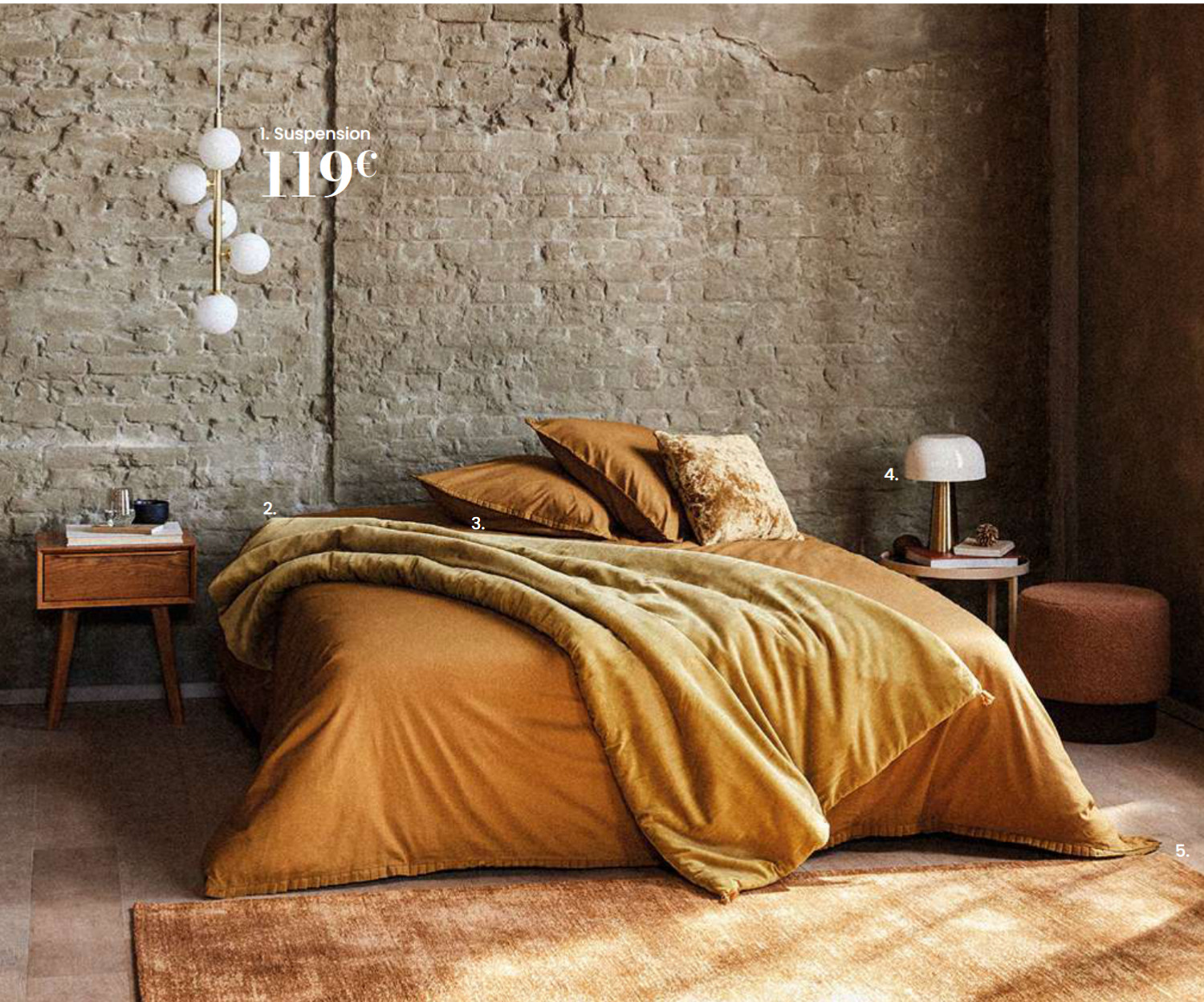 chambre murs briques anciennes loft