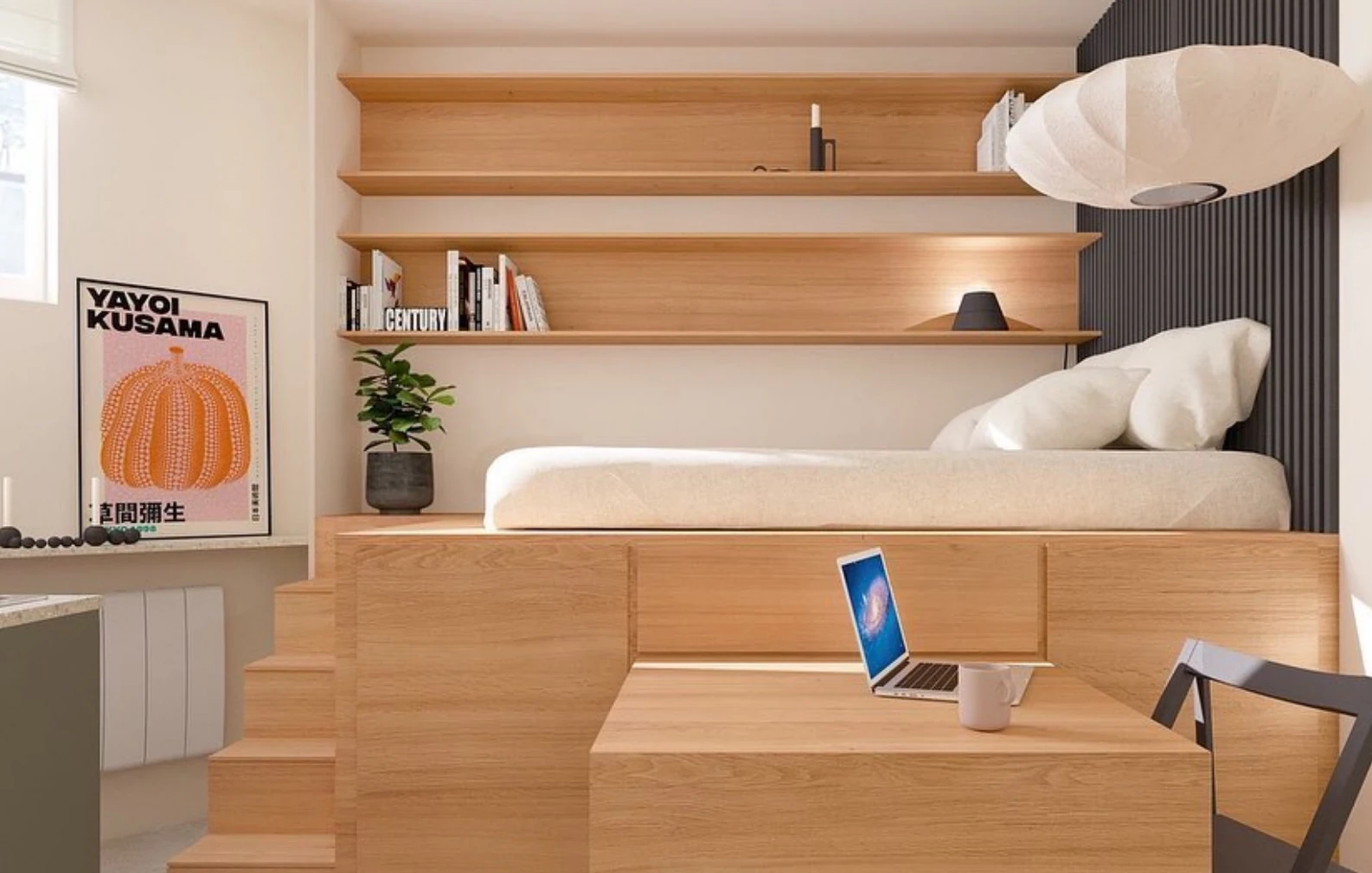 lit sur podium appartement Paris par Nooks+Crannies Studio lit sur podium appartement Paris par Nooks+Crannies Studio