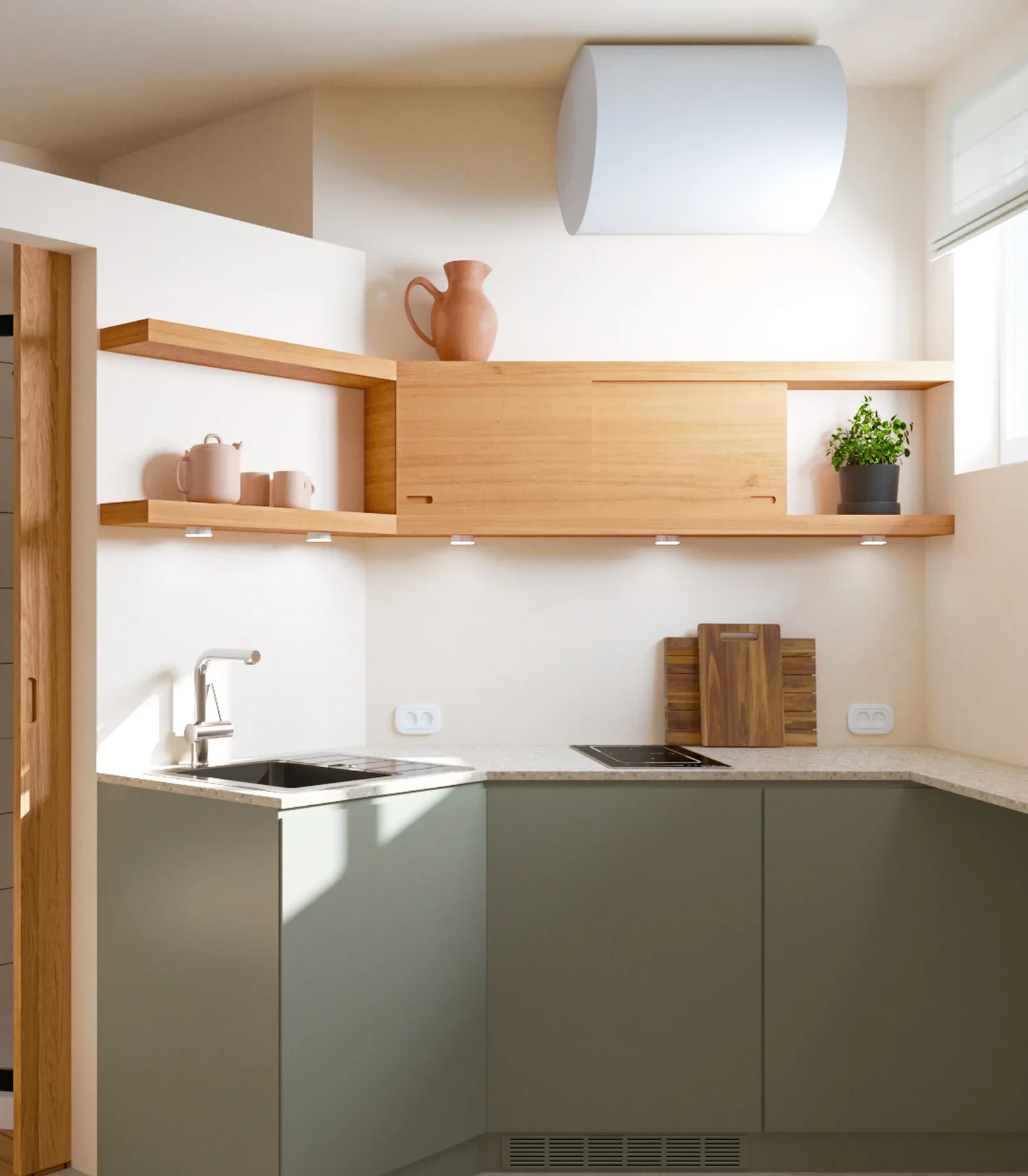 cuisine verte et bois studio 13m2 Paris par Nooks+Crannies Studio cuisine verte et bois studio 13m2 Paris par Nooks+Crannies Studio