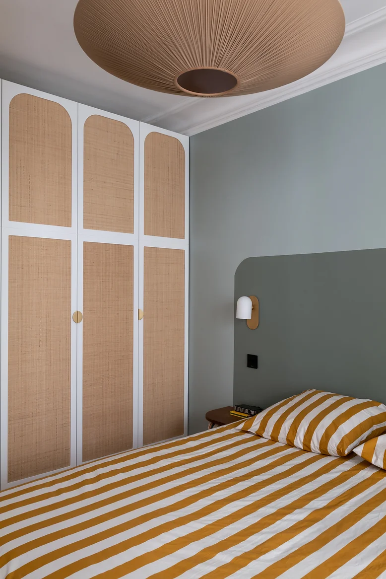 chambre mur vert appartement 60m2 Paris