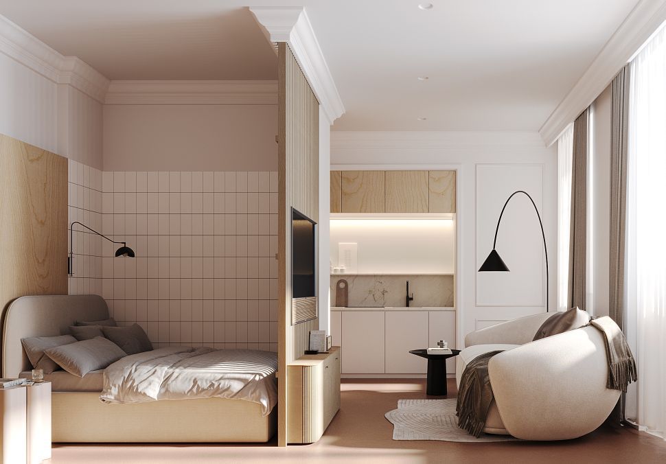 studio 33m2 décoration design beige