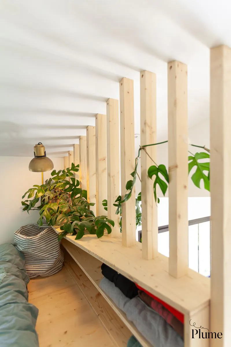 chambre sur mezzanine tiny house française Plume