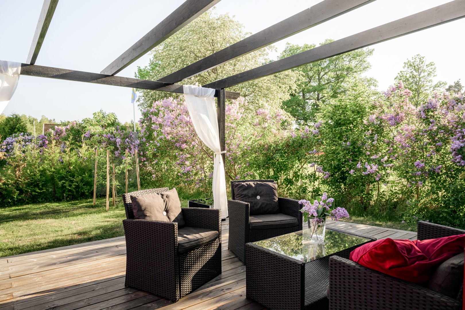 terrasse avec pergola petite maison 33m2 façade rouge terrasse avec pergola petite maison 33m2 façade rouge