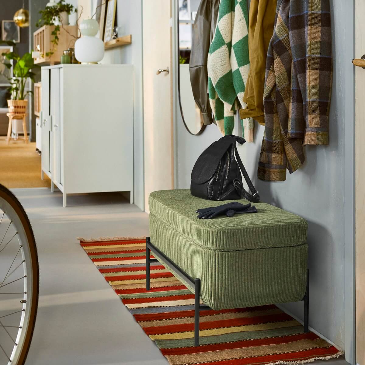 banc coffre velours vert côtelé IKEA banc coffre velours vert côtelé IKEA