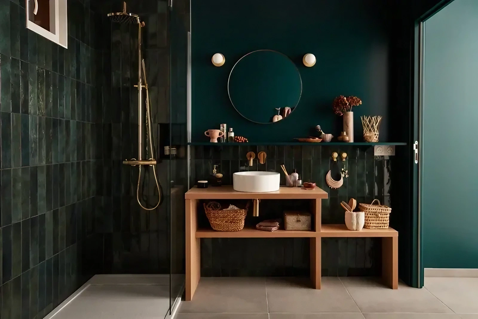 petites salles de bain carrelage vert