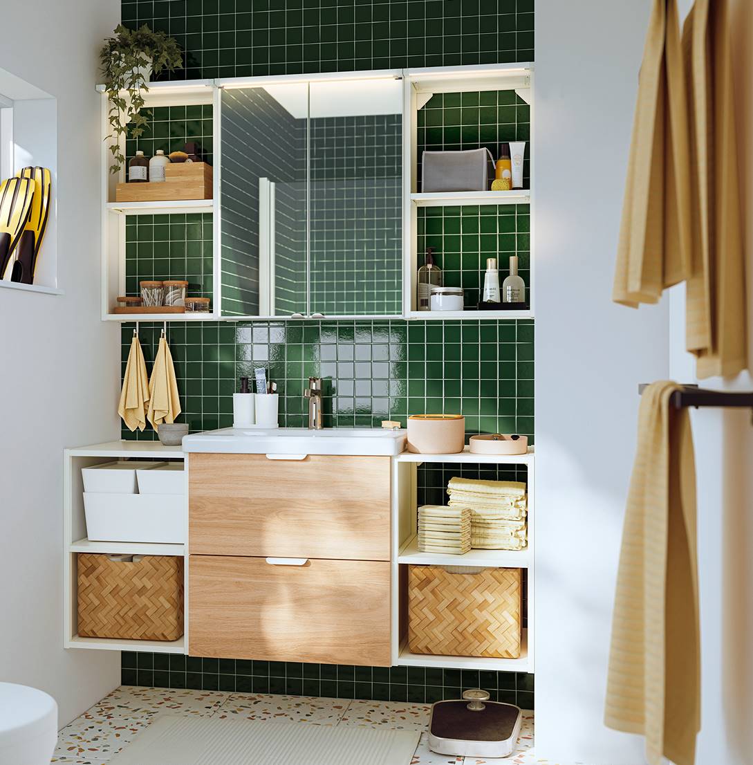 salle d'eau vert et bois 