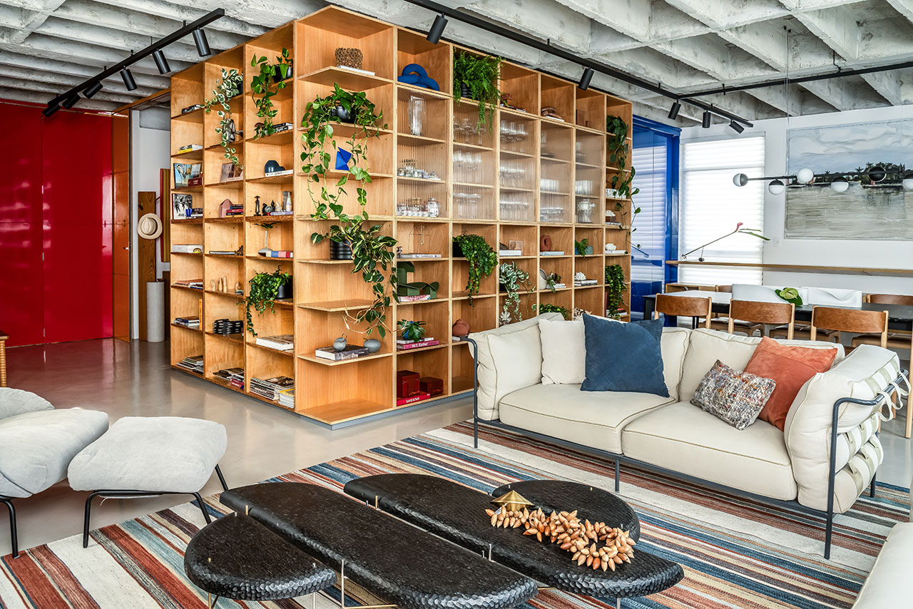 salon avec bibliothèque décoration contemporaine