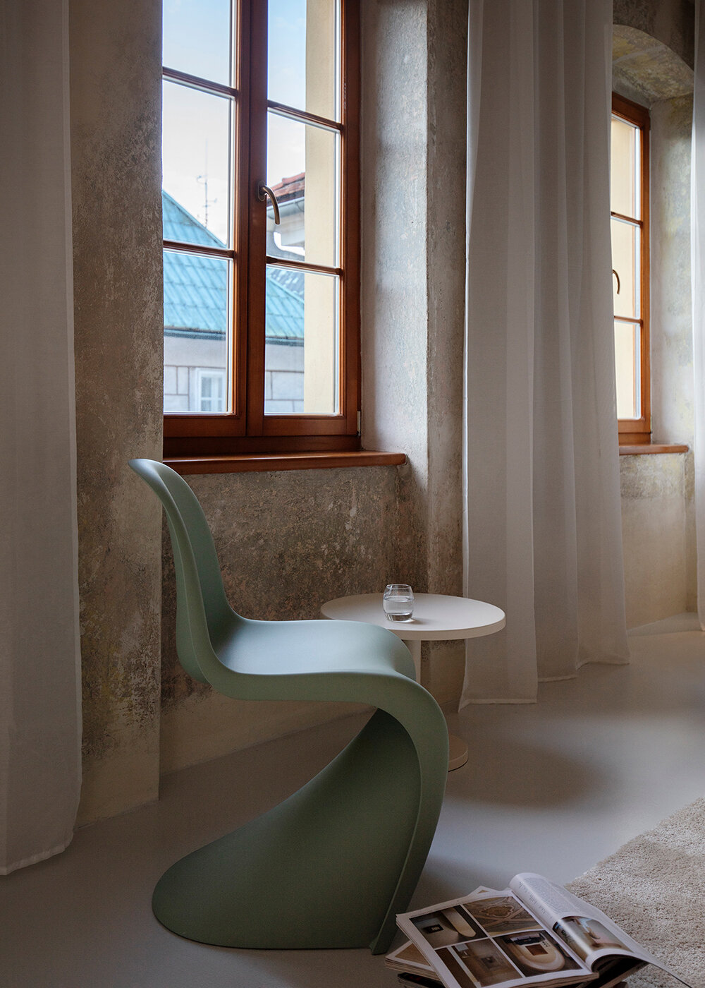chambre décoration contemporaine chaise verte Panton chambre décoration contemporaine chaise verte Panton