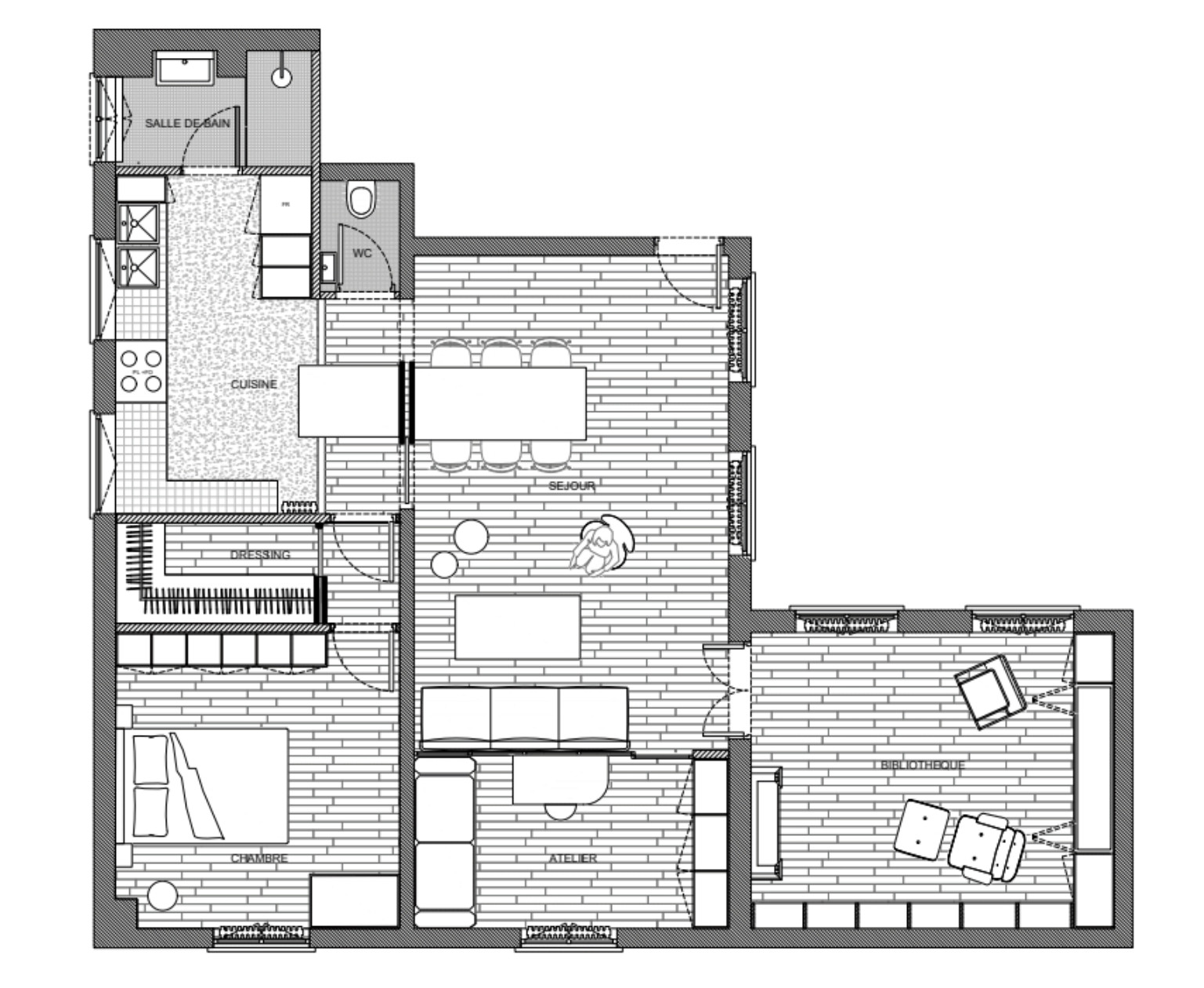 plan appartement de 90m2 dans le centre de Paris par Bérénice Curt Architecture