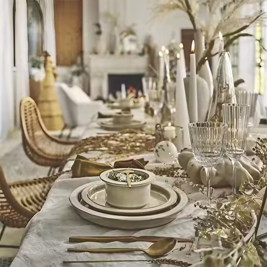 table de fête dorée et beige