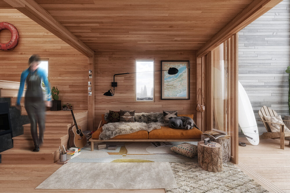 salon maison préfabriquée et modulaire The Backcountry Hut Company 64m2