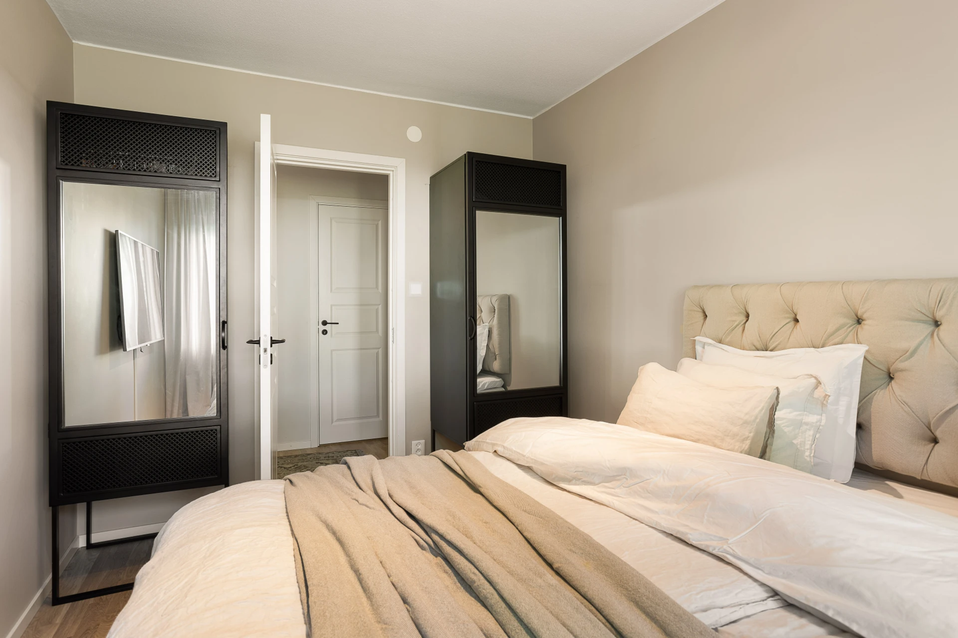 chambre beige décoration contemporaine appartement 73m2