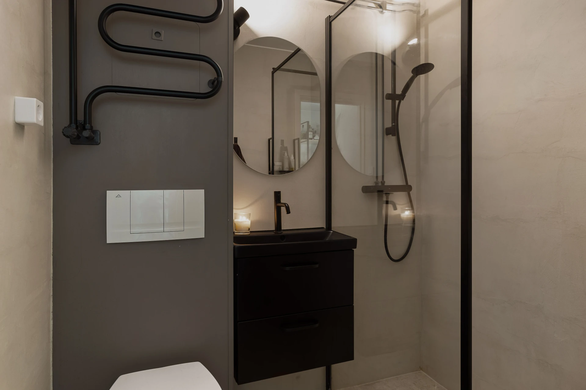 salle de bain grise décoration contemporaine appartement 73m2