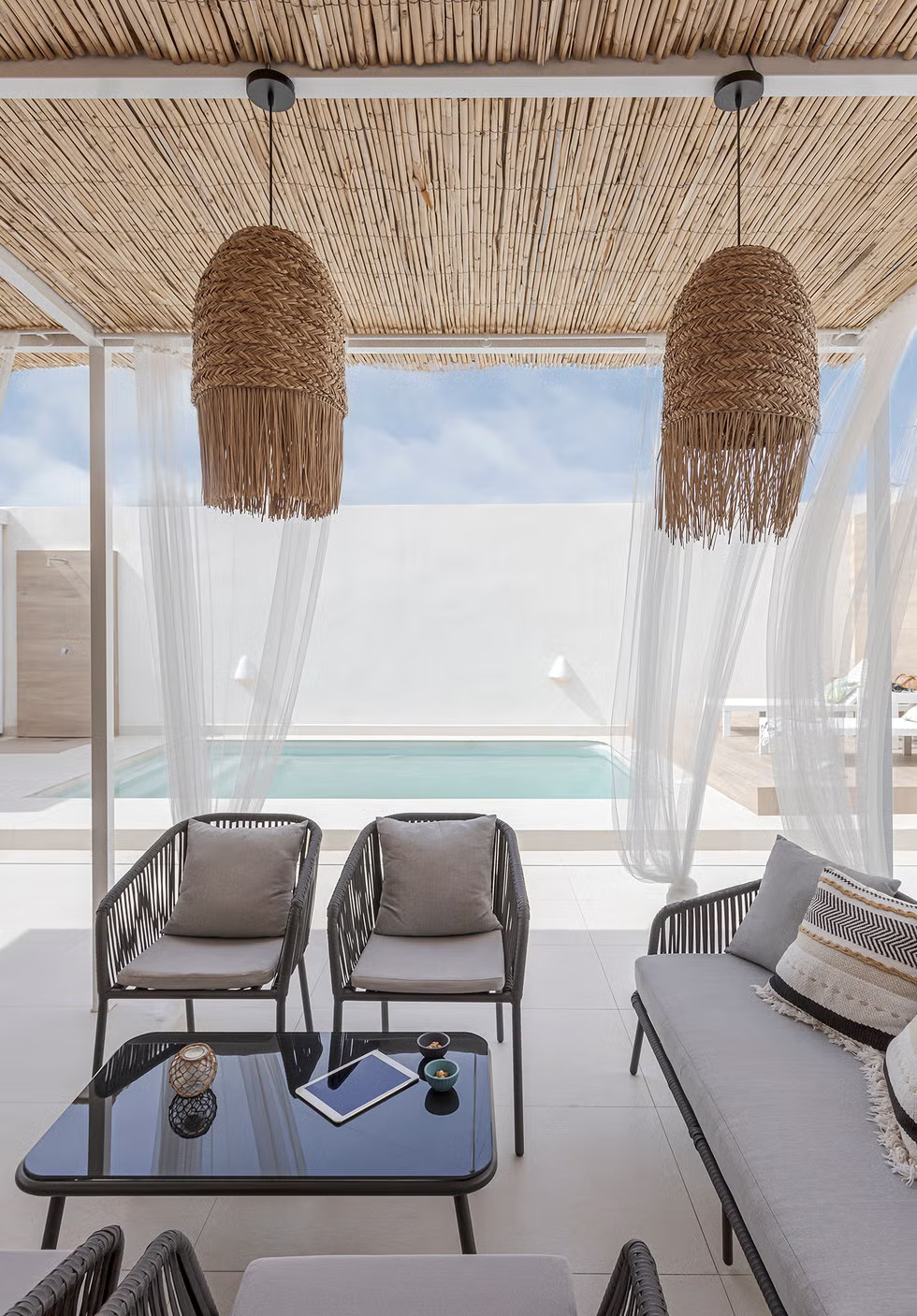 terrasse maison de plage avec patio et piscine