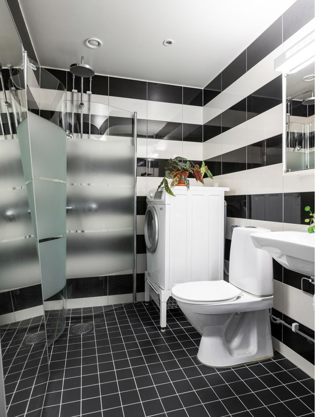 salle de bain blanche et noire studio 33m2 salle de bain blanche et noire studio 33m2