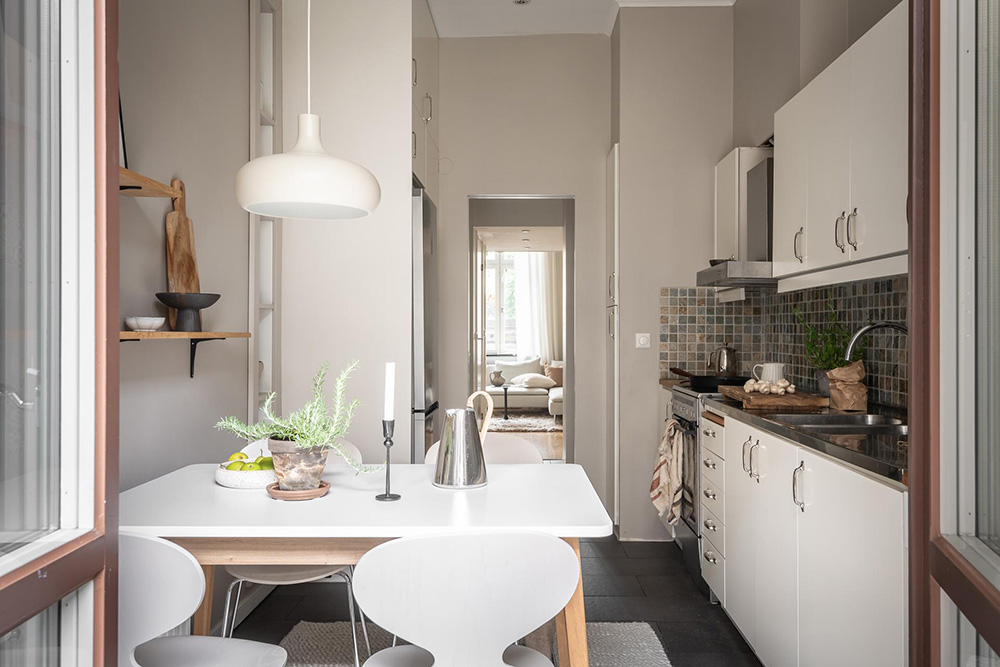 cuisine studio 33m2 décoration beige