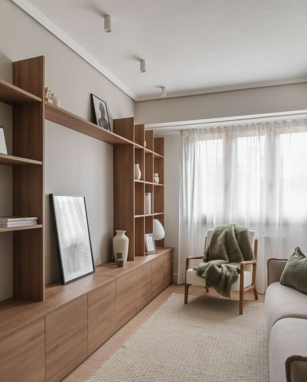 salon décoration contemporaine naturelle deux-pièces 50m2