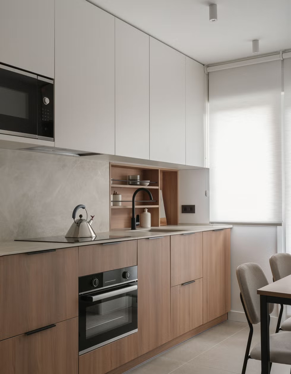cuisine décoration contemporaine naturelle deux-pièces 50m2