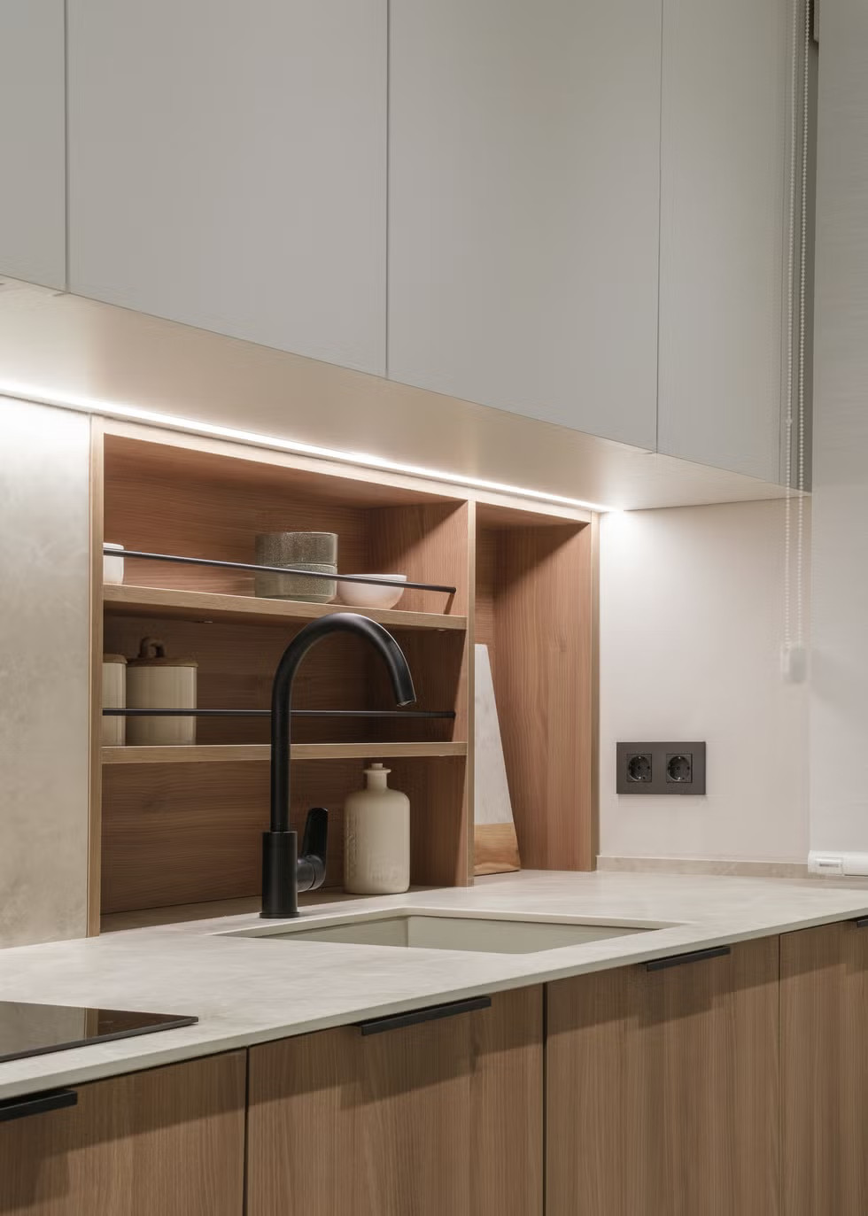 cuisine décoration contemporaine naturelle deux-pièces 50m2