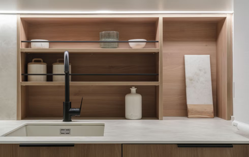 cuisine décoration contemporaine naturelle deux-pièces 50m2